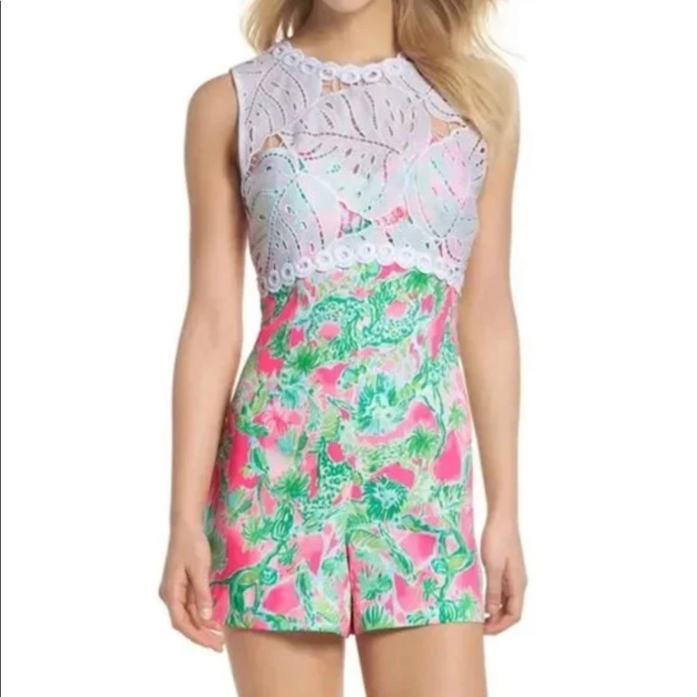 Lilly Pulitzer Sadie Romper in Raz Berry Catty Shack NWOT 0